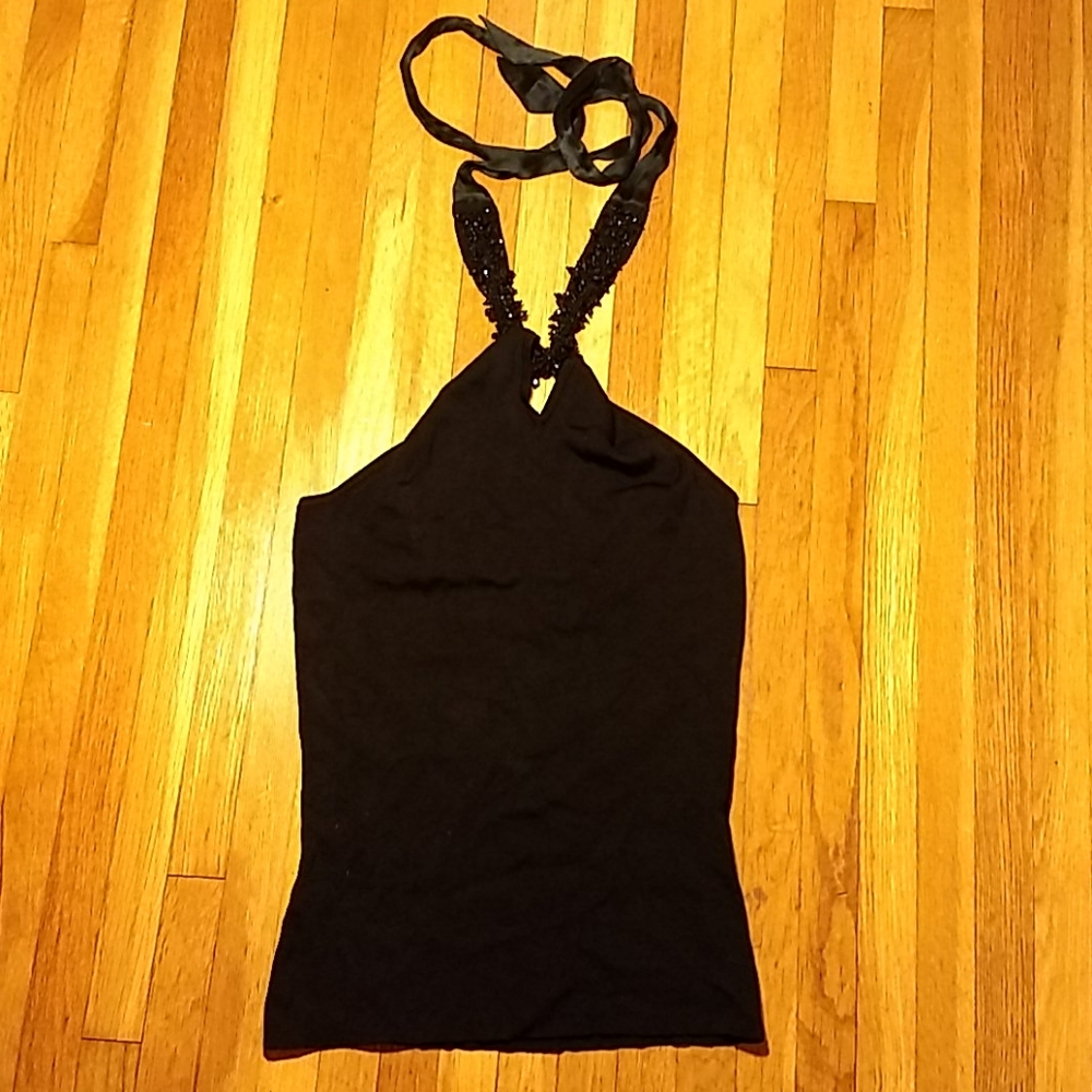 Ann Taylor XS Beaded Keyhole Halter Top